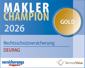 DEURAG Makler Champion 2025 Rechtsschutz Makler Champion Siegel 2025: DEURAG erhält die Auszeichnung „Gold“ in der Sparte Rechtsschutzversicherung