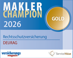 Makler Champion Siegel 2025: DEURAG erhält die Auszeichnung „Gold“ in der Sparte Rechtsschutzversicherung