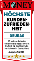 Focus Money DEURAG Höchste Kundenzufriedenheit Siegel Focus Money DEURAG mit Höchster Kundenzufriedenheit