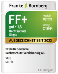  Qualitaetssiegel FuB DEURAG Tarif SAFE SB-Fix Rechtsschutz Single gut