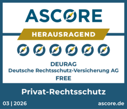 Ascore-Siegel 2025: DEURAG erhält 6 von 6 Kompassen und die Auszeichnung „Herausragend“ für den Privat-Rechtsschutz in der Produktlinie FREE