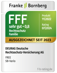  Qualitaetssiegel FuB DEURAG Tarif FREE SB-Vario Rechtsschutz Familie sehr gut