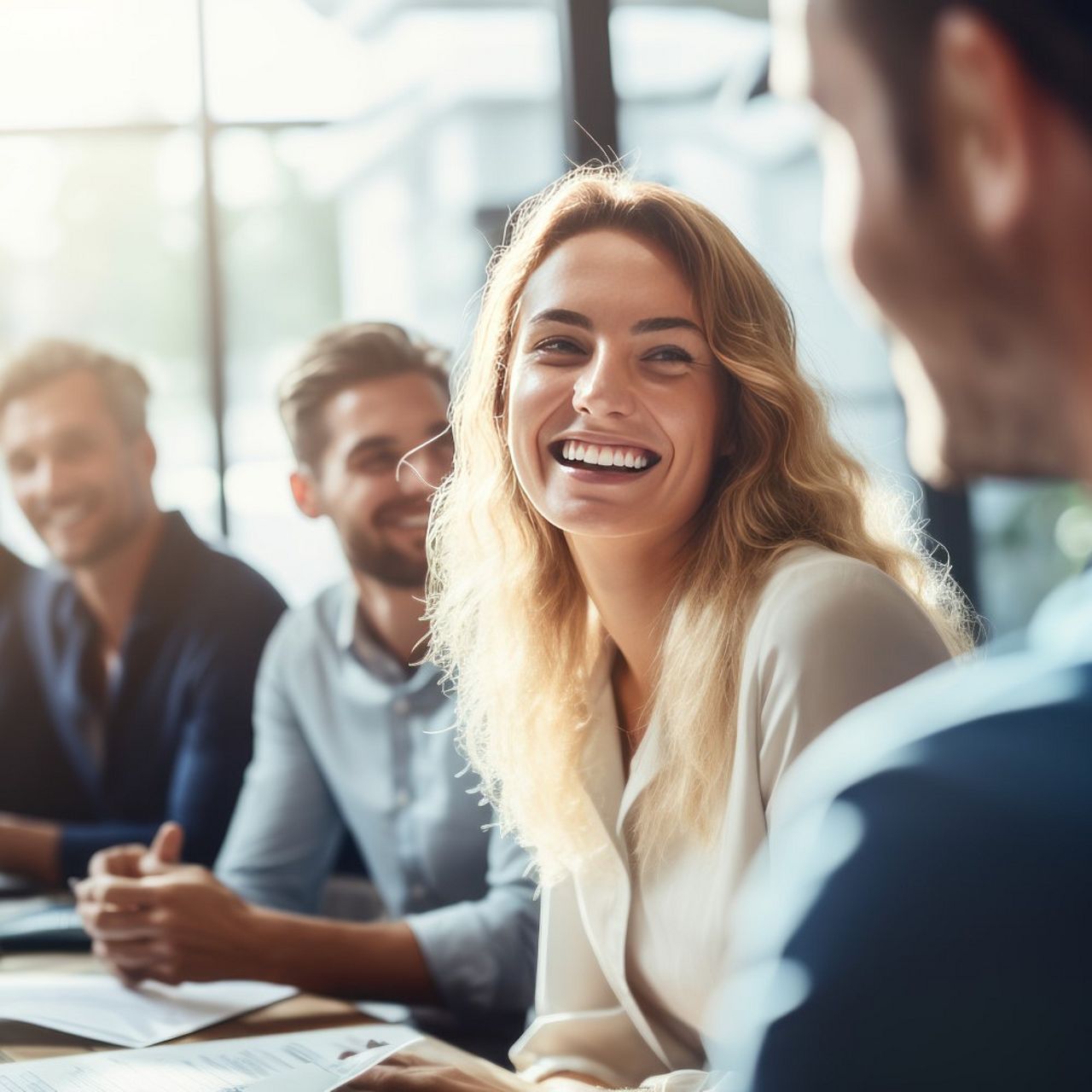 Arbeitskollegen sitzen in einem Arbeitsmeeting im Büro