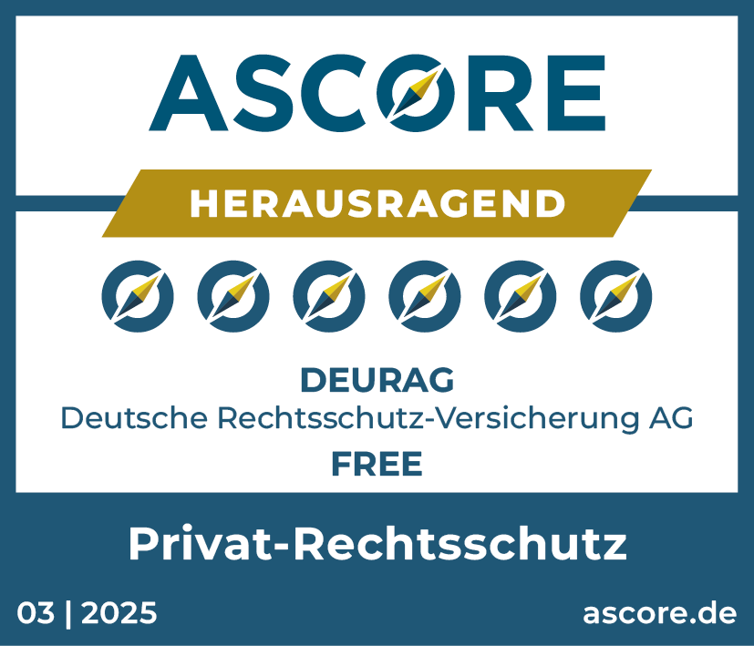 Siegel ASCORE DEURAG Privat-Rechtsschutz FREE ist herausragend